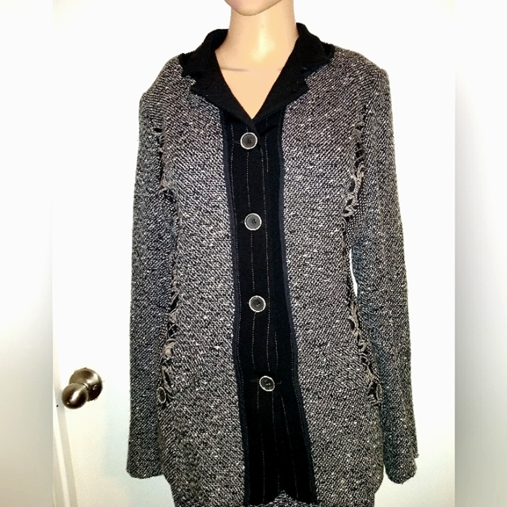 CANVASBACKS 10 TWEED BOUCLE PINSTRIPE BLACK WHITE WOOL BLEND JACKET